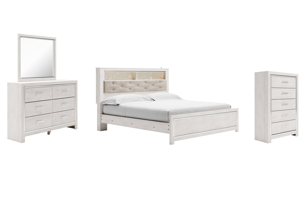 Altyra King Panel Bookcase Bed with Mirrored Dresser and Chest Huntsville Furniture Outlet