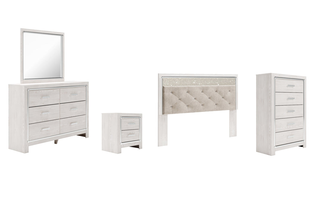 Altyra King Panel Headboard with Mirrored Dresser, Chest and Nightstand Huntsville Furniture Outlet