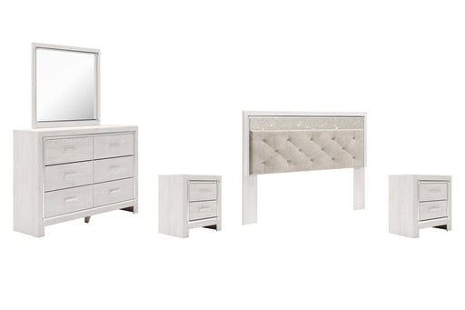 Altyra King Panel Headboard with Mirrored Dresser and 2 Nightstands Huntsville Furniture Outlet