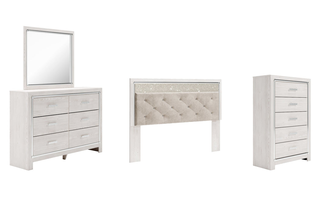 Altyra King Panel Headboard with Mirrored Dresser and Chest Huntsville Furniture Outlet