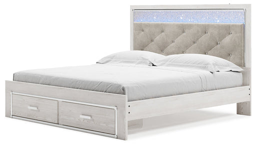 Altyra King Upholstered Storage Bed with Mirrored Dresser and Nightstand Huntsville Furniture Outlet