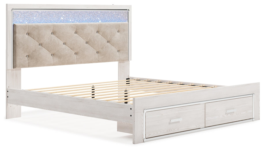 Altyra King Upholstered Storage Bed with Mirrored Dresser and Nightstand Huntsville Furniture Outlet