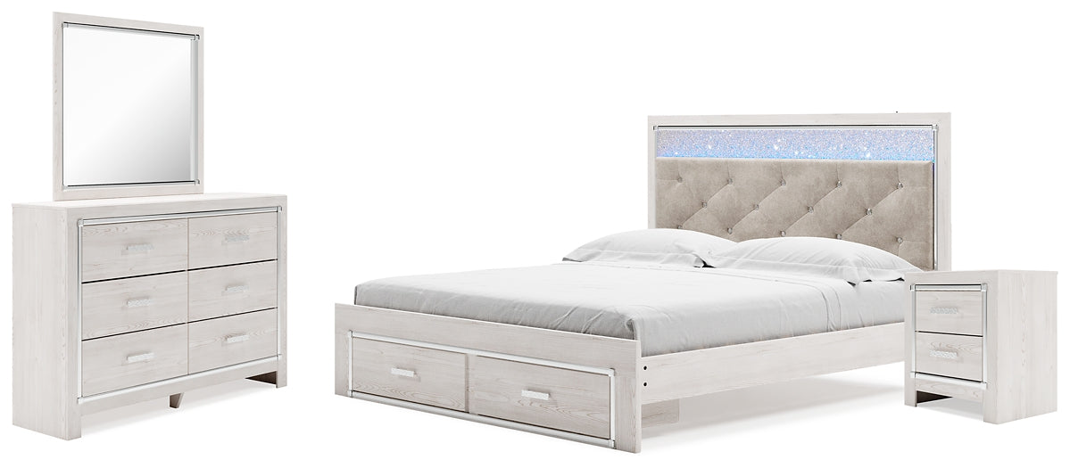 Altyra King Upholstered Storage Bed with Mirrored Dresser and Nightstand Huntsville Furniture Outlet