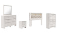 Altyra Queen Bookcase Headboard with Mirrored Dresser, Chest and Nightstand Huntsville Furniture Outlet