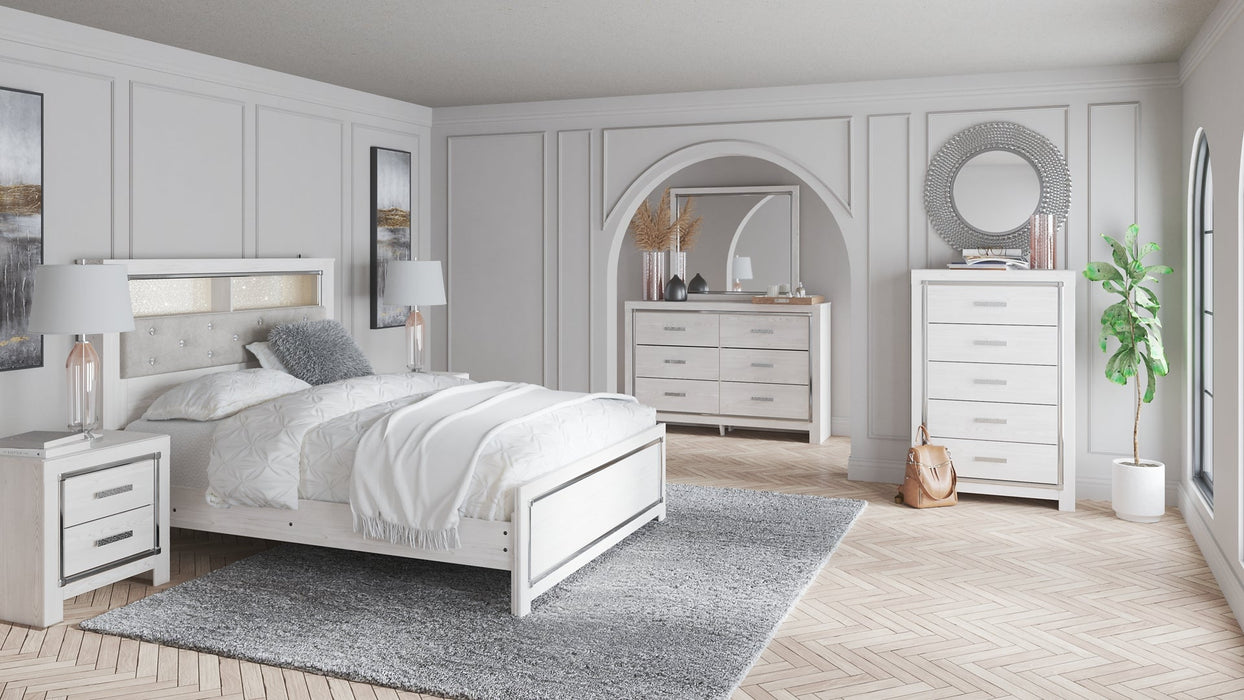 Altyra Queen Bookcase Headboard with Mirrored Dresser, Chest and Nightstand Huntsville Furniture Outlet