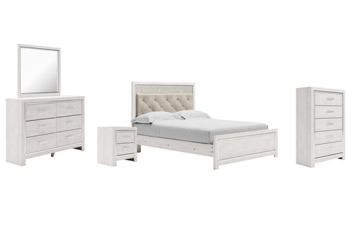 Altyra Queen Panel Bed with Mirrored Dresser, Chest and Nightstand Huntsville Furniture Outlet