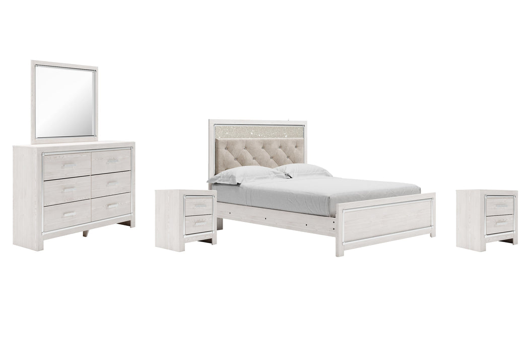 Altyra Queen Panel Bed with Mirrored Dresser and 2 Nightstands Huntsville Furniture Outlet