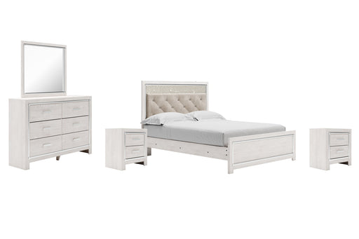 Altyra Queen Panel Bed with Mirrored Dresser and 2 Nightstands Huntsville Furniture Outlet