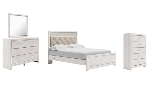 Altyra Queen Panel Bed with Mirrored Dresser and Chest Huntsville Furniture Outlet