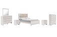 Altyra Queen Panel Bookcase Bed with Mirrored Dresser, Chest and 2 Nightstands Huntsville Furniture Outlet