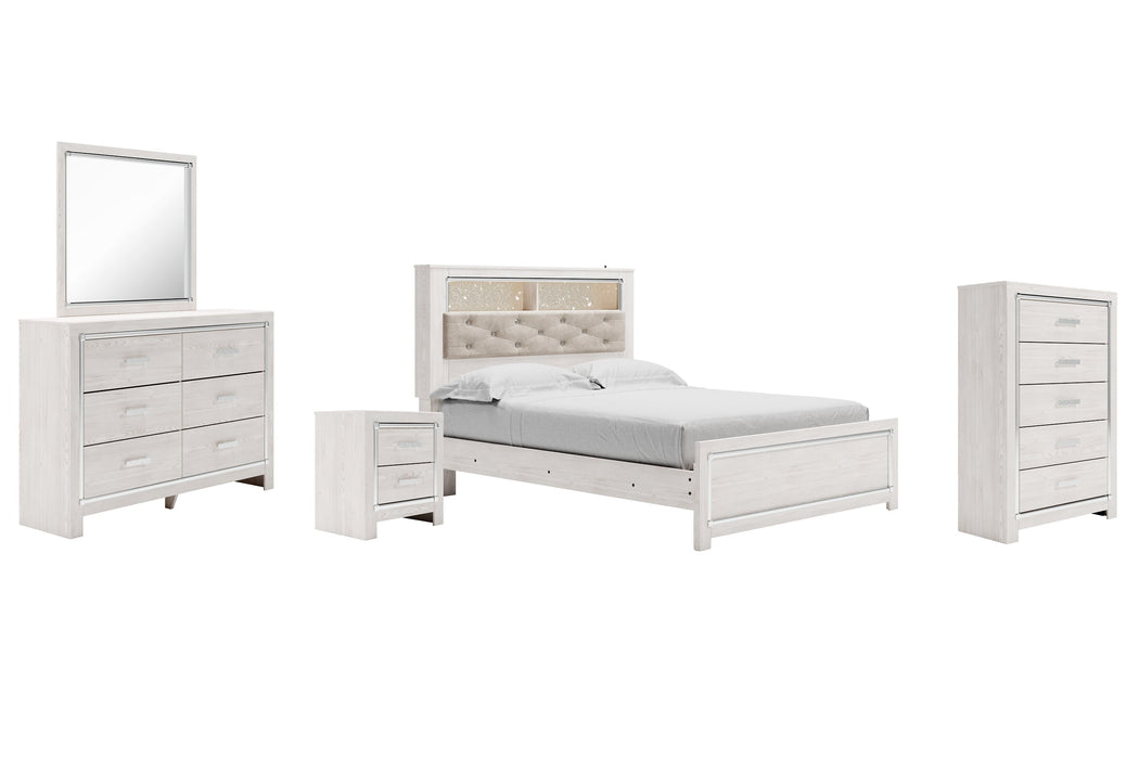 Altyra Queen Panel Bookcase Bed with Mirrored Dresser, Chest and Nightstand Huntsville Furniture Outlet