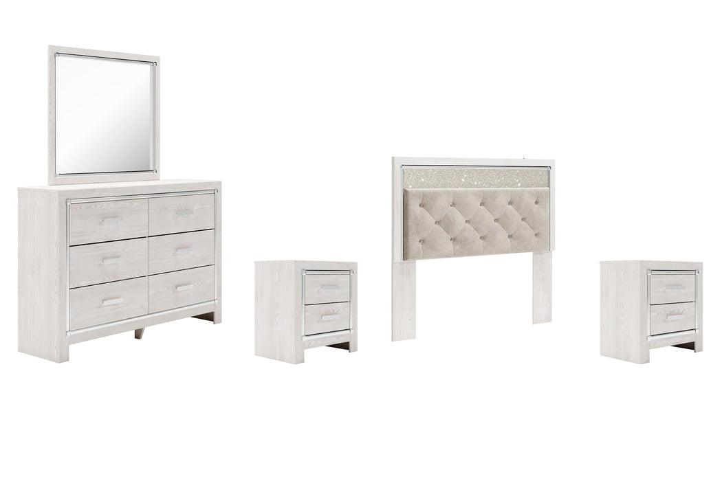 Altyra Queen Panel Headboard with Mirrored Dresser and 2 Nightstands Huntsville Furniture Outlet