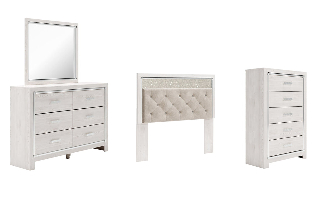 Altyra Queen Panel Headboard with Mirrored Dresser and Chest Huntsville Furniture Outlet