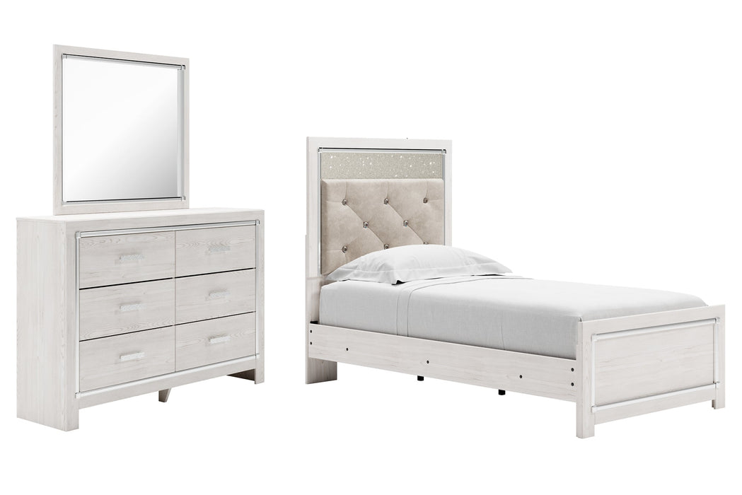 Altyra Twin Panel Bed with Mirrored Dresser Huntsville Furniture Outlet