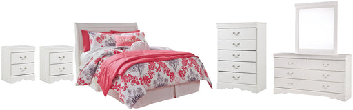 Anarasia Full Sleigh Headboard with Mirrored Dresser, Chest and 2 Nightstands Huntsville Furniture Outlet