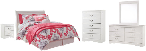 Anarasia Full Sleigh Headboard with Mirrored Dresser, Chest and Nightstand Huntsville Furniture Outlet