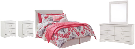 Anarasia Full Sleigh Headboard with Mirrored Dresser and 2 Nightstands Huntsville Furniture Outlet