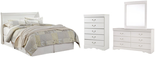 Anarasia Queen Sleigh Headboard with Mirrored Dresser and Chest Huntsville Furniture Outlet