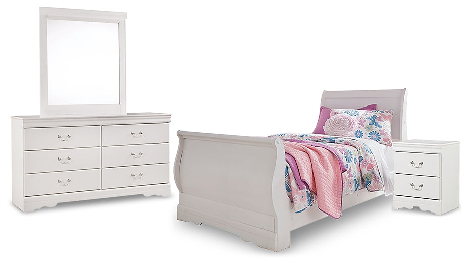 Anarasia Twin Sleigh Bed with Mirrored Dresser and Nightstand Huntsville Furniture Outlet