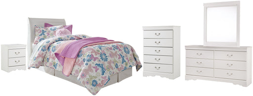 Anarasia Twin Sleigh Headboard with Mirrored Dresser, Chest and Nightstand Huntsville Furniture Outlet