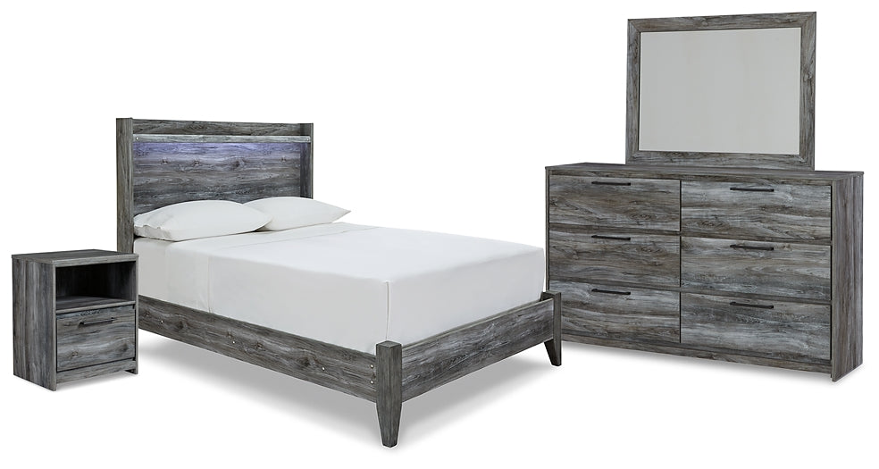 Baystorm Full Panel Bed with Mirrored Dresser and Nightstand Huntsville Furniture Outlet