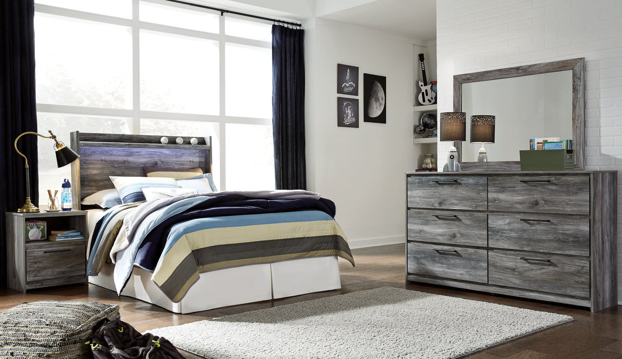 Baystorm Full Panel Headboard with Mirrored Dresser and Nightstand Huntsville Furniture Outlet