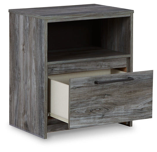 Baystorm King Panel Bed with 2 Storage Drawers with Mirrored Dresser, and Nightstand Huntsville Furniture Outlet