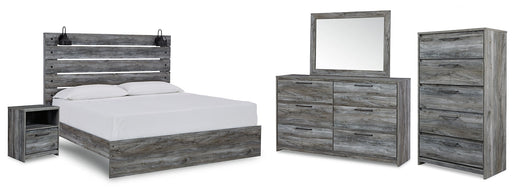 Baystorm King Panel Bed with Mirrored Dresser, Chest and Nightstand Huntsville Furniture Outlet