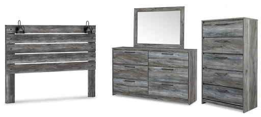 Baystorm King Panel Headboard with Mirrored Dresser and Chest Huntsville Furniture Outlet