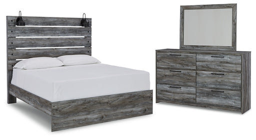 Baystorm Queen Panel Bed with Mirrored Dresser Huntsville Furniture Outlet