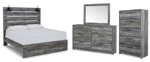 Baystorm Queen Panel Bed with Mirrored Dresser and Chest Huntsville Furniture Outlet