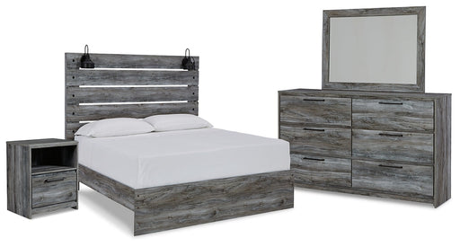 Baystorm Queen Panel Bed with Mirrored Dresser and Nightstand Huntsville Furniture Outlet