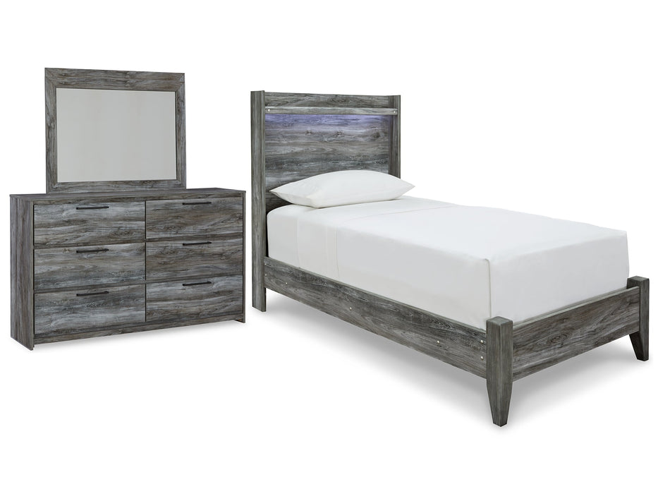 Baystorm Twin Panel Bed with Mirrored Dresser Huntsville Furniture Outlet