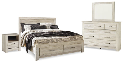 Bellaby King Platform Bed with 2 Storage Drawers with Mirrored Dresser and Nightstand Huntsville Furniture Outlet