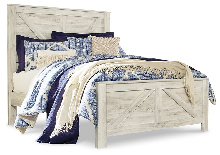 Bellaby Queen Crossbuck Panel Bed with 2 Nightstands Huntsville Furniture Outlet