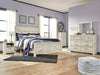 Bellaby Queen Crossbuck Panel Bed with Mirrored Dresser, Chest and 2 Nightstands Huntsville Furniture Outlet