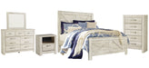 Bellaby Queen Crossbuck Panel Bed with Mirrored Dresser, Chest and Nightstand Huntsville Furniture Outlet