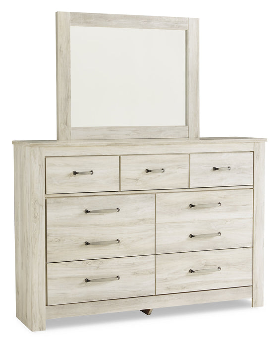 Bellaby Queen Crossbuck Panel Bed with Mirrored Dresser, Chest and Nightstand Huntsville Furniture Outlet