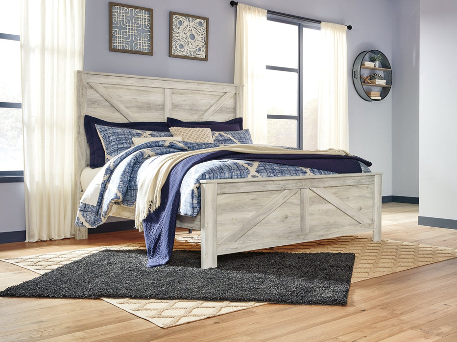 Bellaby Queen Crossbuck Panel Bed with Mirrored Dresser Huntsville Furniture Outlet