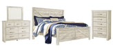 Bellaby Queen Crossbuck Panel Bed with Mirrored Dresser and Chest Huntsville Furniture Outlet