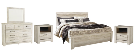 Bellaby Queen Panel Bed with Mirrored Dresser Huntsville Furniture Outlet