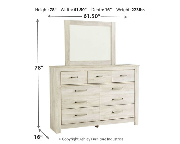 Bellaby Queen Panel Bed with Mirrored Dresser Huntsville Furniture Outlet