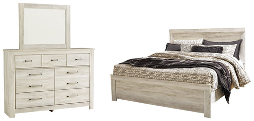 Bellaby Queen Panel Bed with Mirrored Dresser Huntsville Furniture Outlet