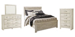 Bellaby Queen Panel Bed with Mirrored Dresser and Chest Huntsville Furniture Outlet