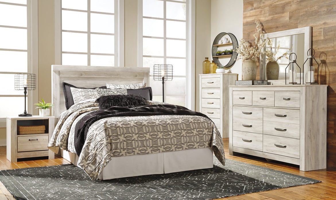 Bellaby Queen Panel Headboard with Mirrored Dresser, Chest and 2 Nightstands Huntsville Furniture Outlet