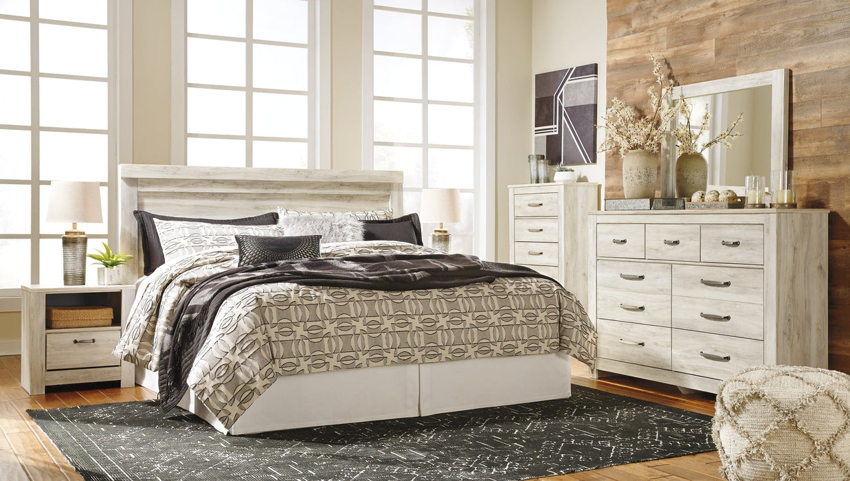 Bellaby Queen Panel Headboard with Mirrored Dresser, Chest and 2 Nightstands Huntsville Furniture Outlet