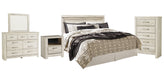 Bellaby Queen Panel Headboard with Mirrored Dresser, Chest and Nightstand Huntsville Furniture Outlet