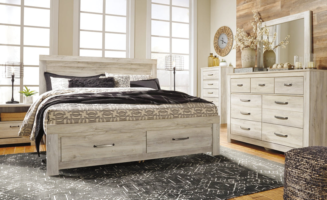 Bellaby Queen Panel Headboard with Mirrored Dresser, Chest and Nightstand Huntsville Furniture Outlet