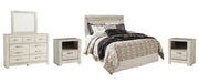 Bellaby Queen Panel Headboard with Mirrored Dresser and 2 Nightstands Huntsville Furniture Outlet