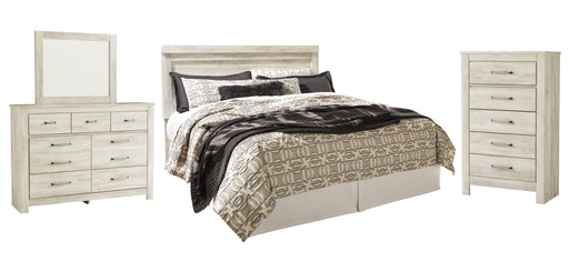 Bellaby Queen Panel Headboard with Mirrored Dresser and Chest Huntsville Furniture Outlet